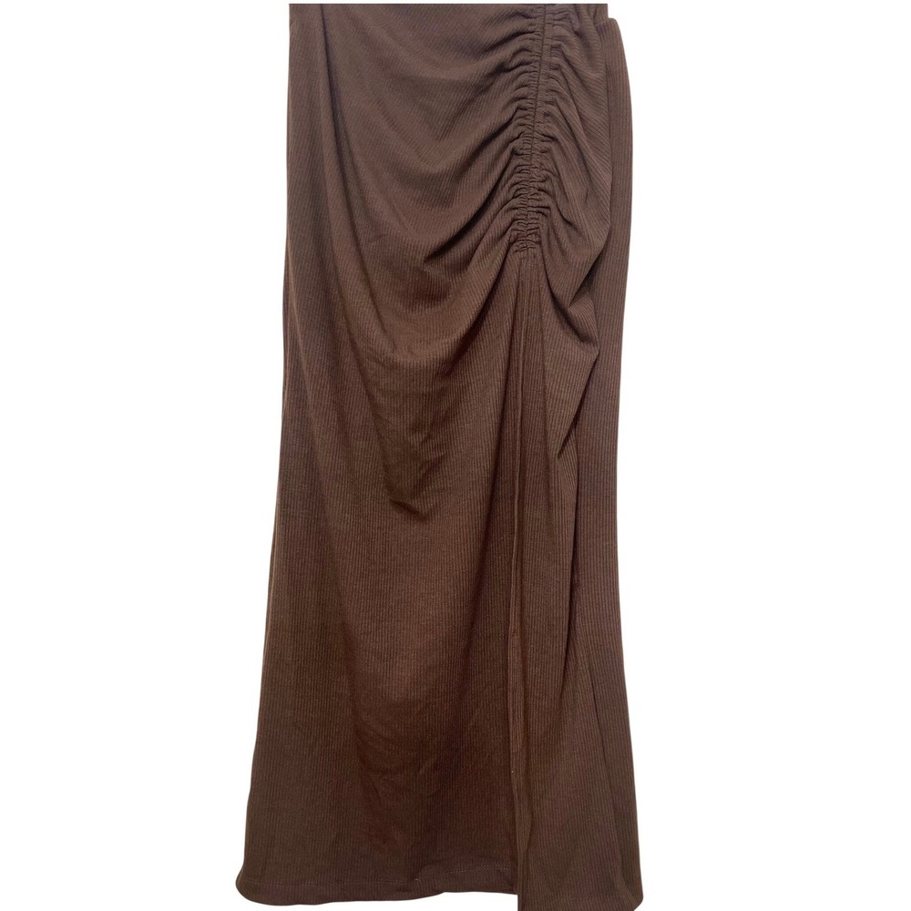 Free People Movement Brown Ribbed Ruched Maxi Skirt Womens Large - Picture 2 of 6